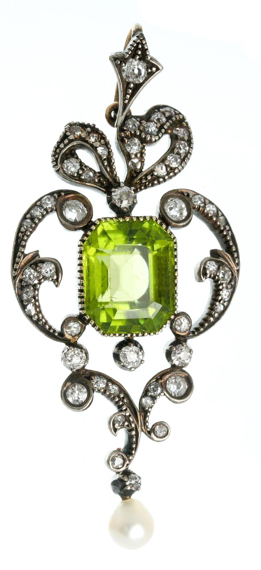 Victorian Peridot Pearl Diamond 14k Gold Lavalier (1 of 2)
