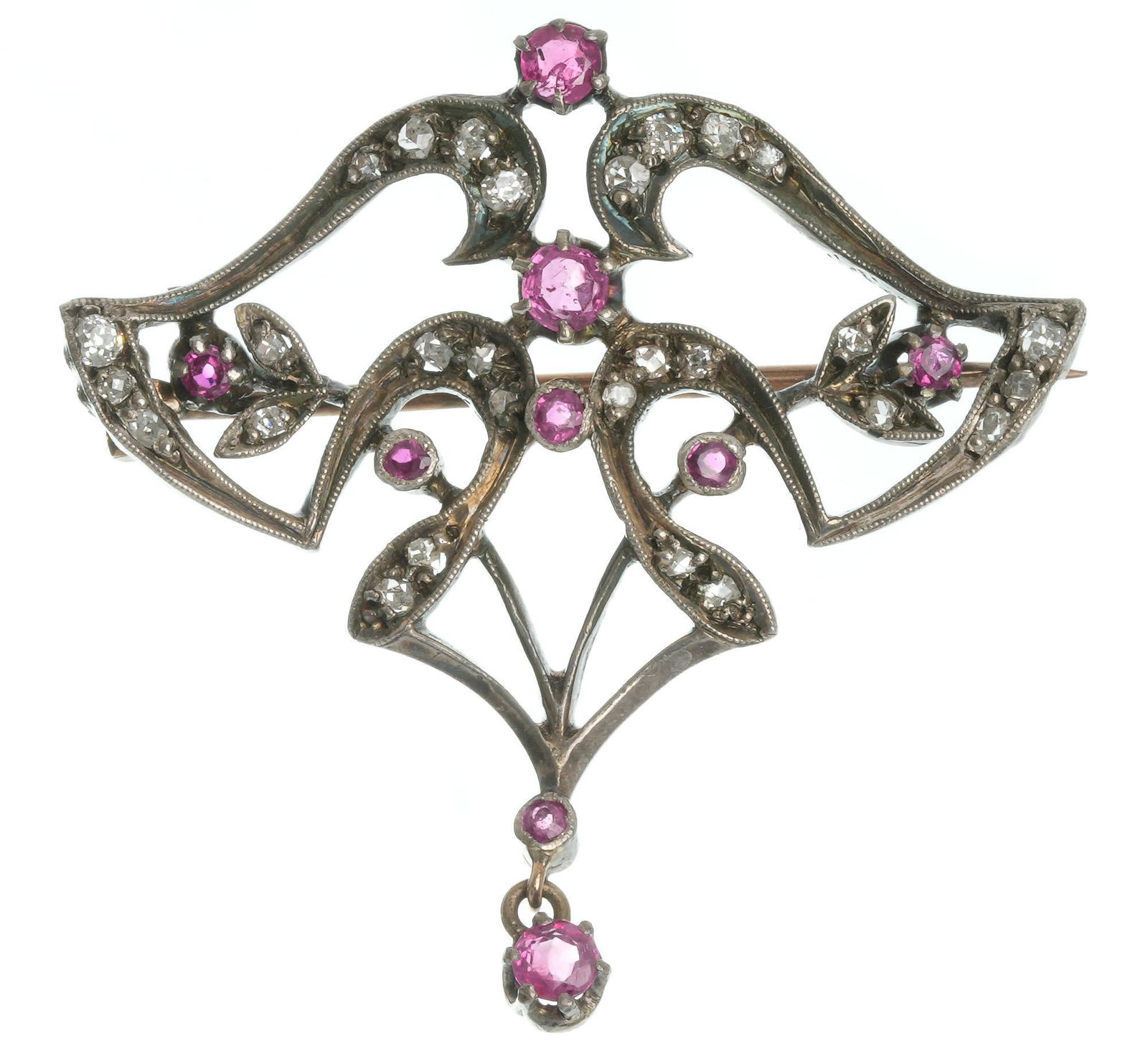 Art Nouveau Ruby Diamond 14k Gold Brooch (1 of 3)