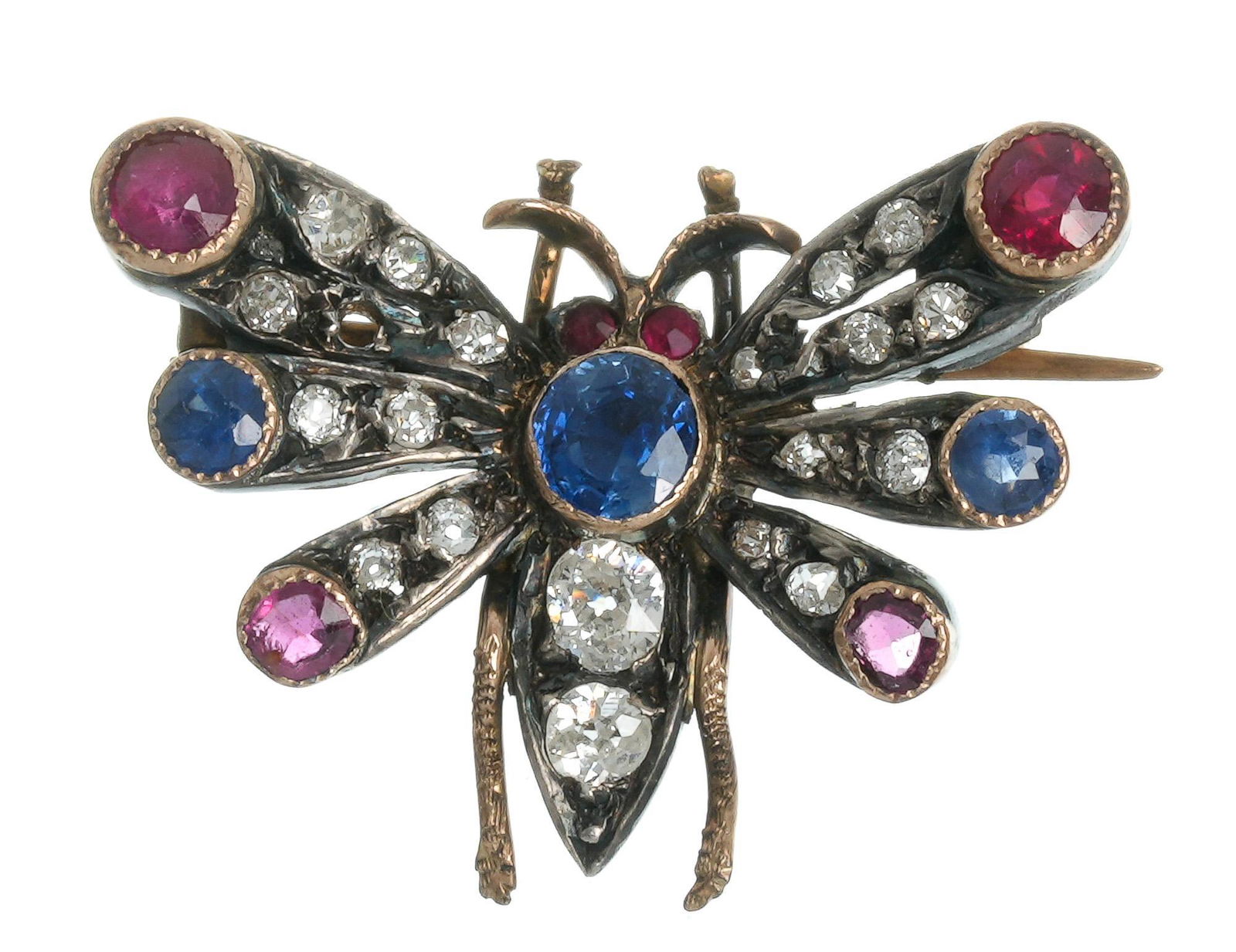 Antique Ruby Sapphire Diamond 14k Gold Butterfly Pin (1 of 2)
