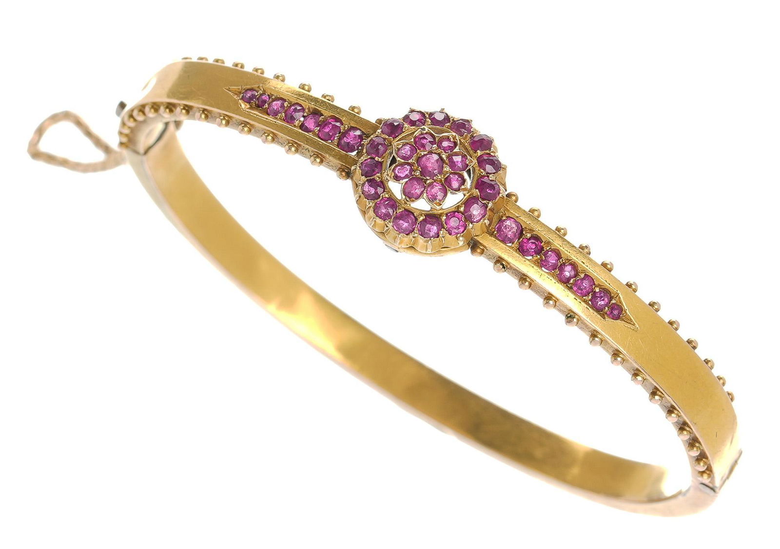 Antique Etruscan Revival Ruby 14k Gold Bangle Bracelet (1 of 3)