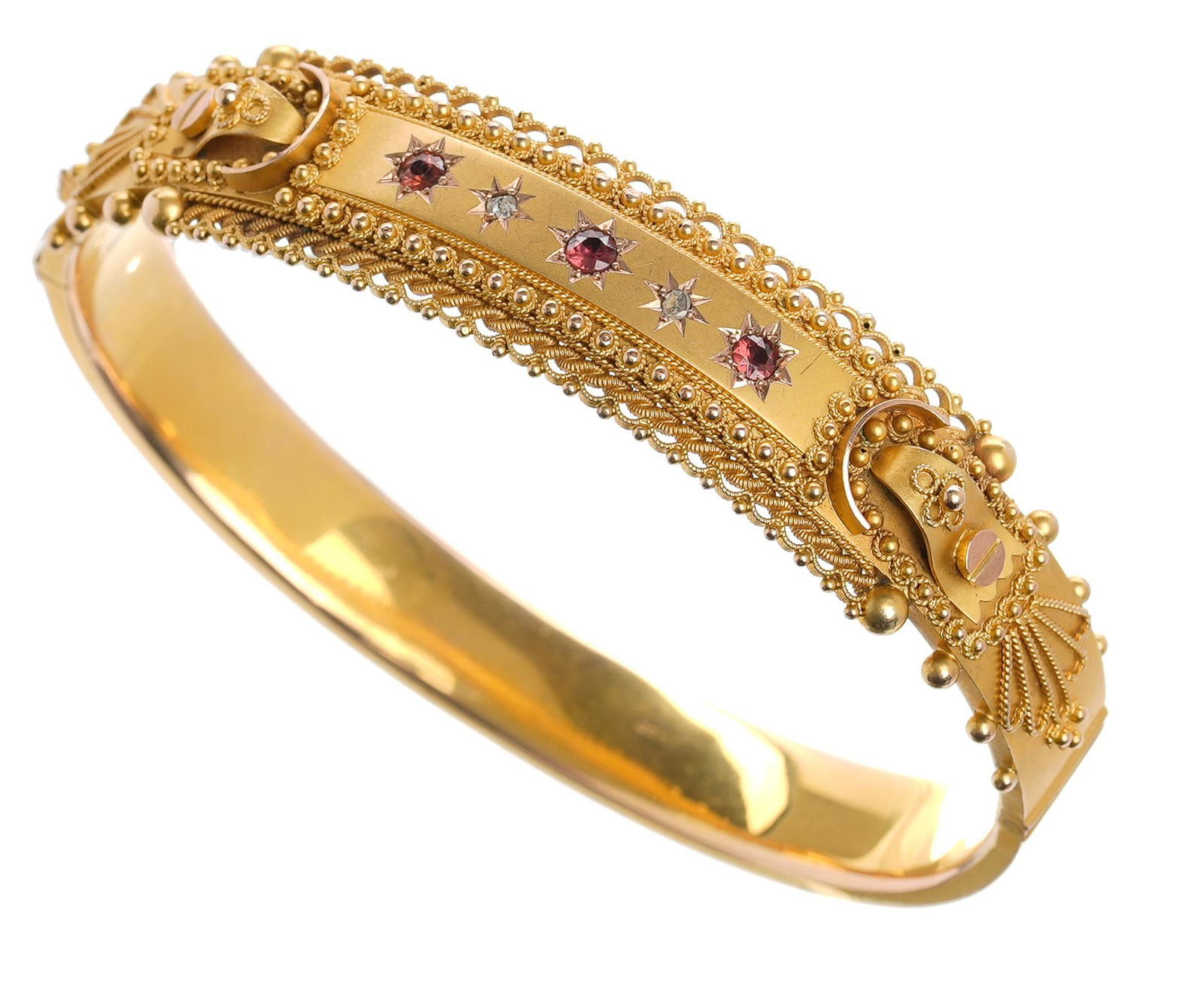 Etruscan Tourmaline Diamond 10k Gold Bangle Bracelet (1 of 4)