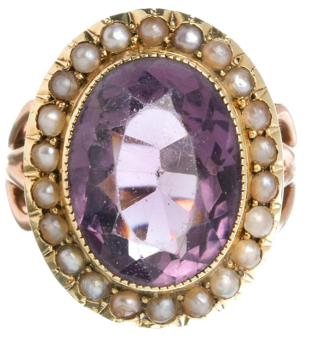 Antique Victorian Amethyst Seed Pearl 14k Gold Ring (1 of 3)