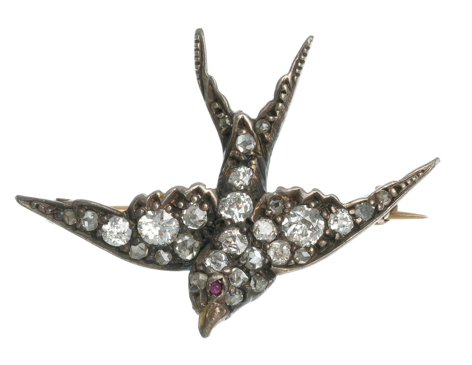 Antique Pave Rose Diamond 14k Gold Sparrow Pin (1 of 3)