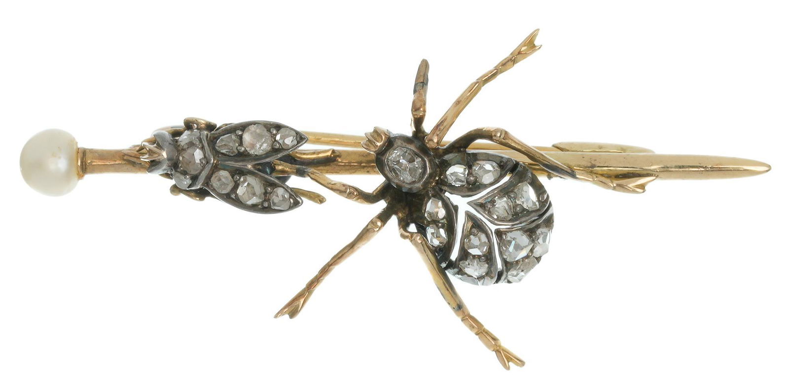Antique Rose Diamond Spider and the Fly 14k Gold Pin (1 of 2)