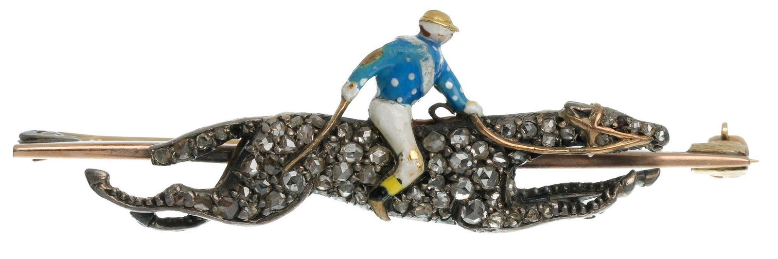 Antique Mine Diamond Enamel Horse Jockey 14k Gold Pin (1 of 2)
