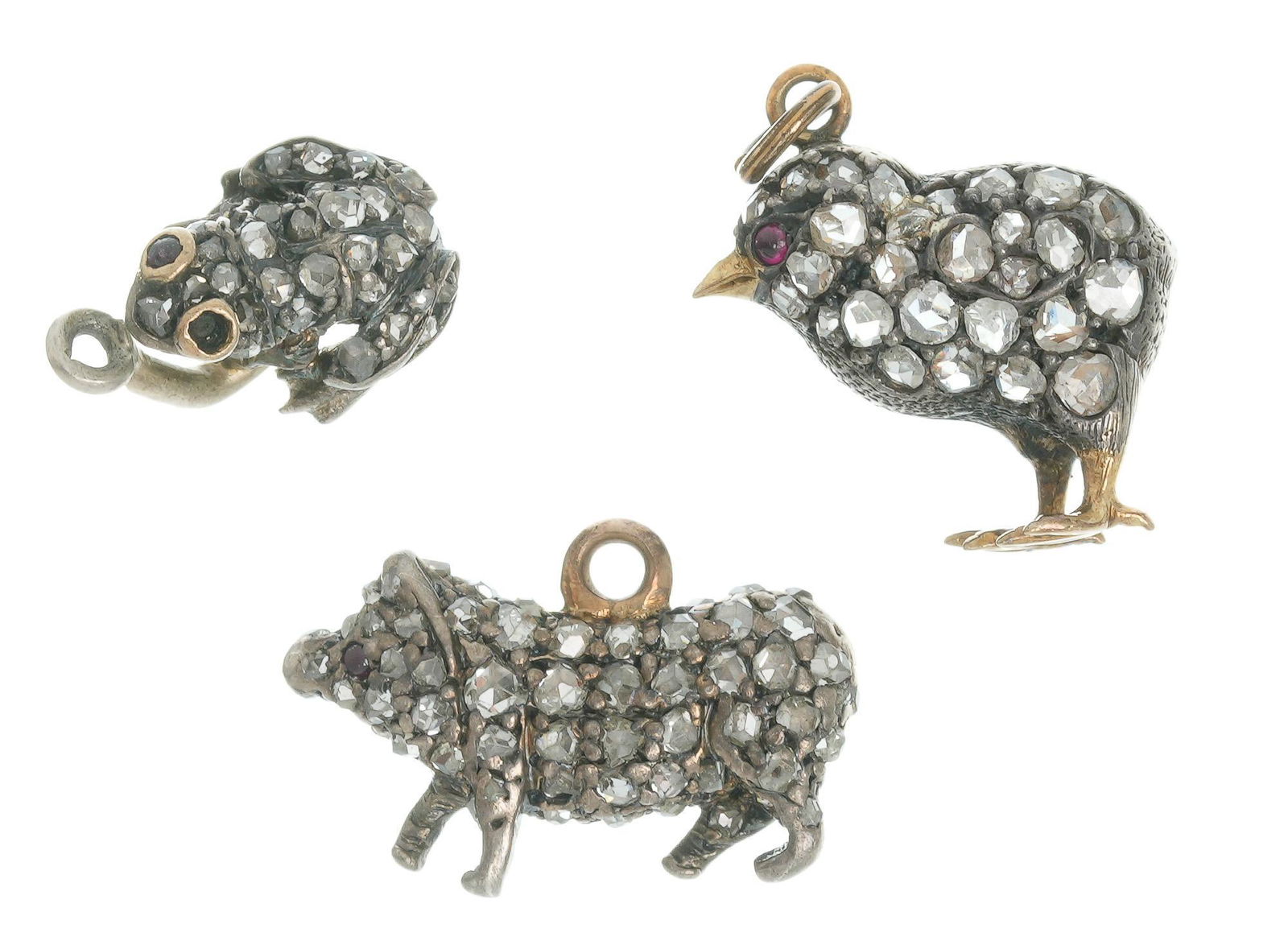 Victorian Pave Rose Diamond 14k Gold Animal Charms (1 of 3)