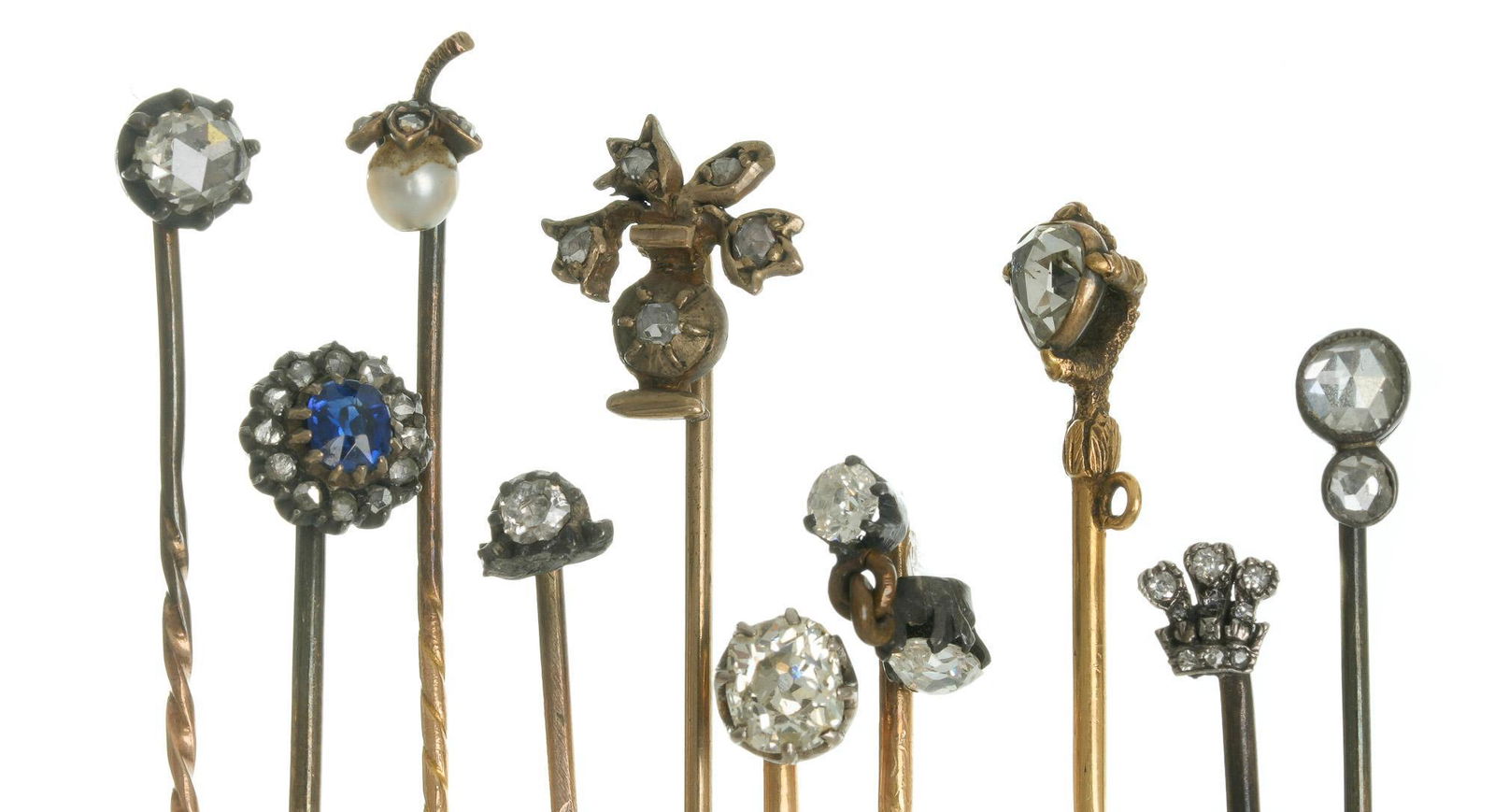 Victorian Rose Mine Diamond 14k Gold Stick Pins (1 of 5)
