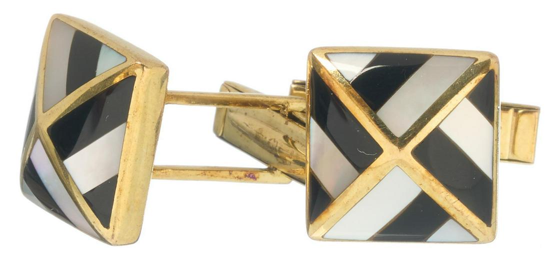 Grossbardt Mother Pearl Onyx Inlay 14k Gold Cufflinks (1 of 3)