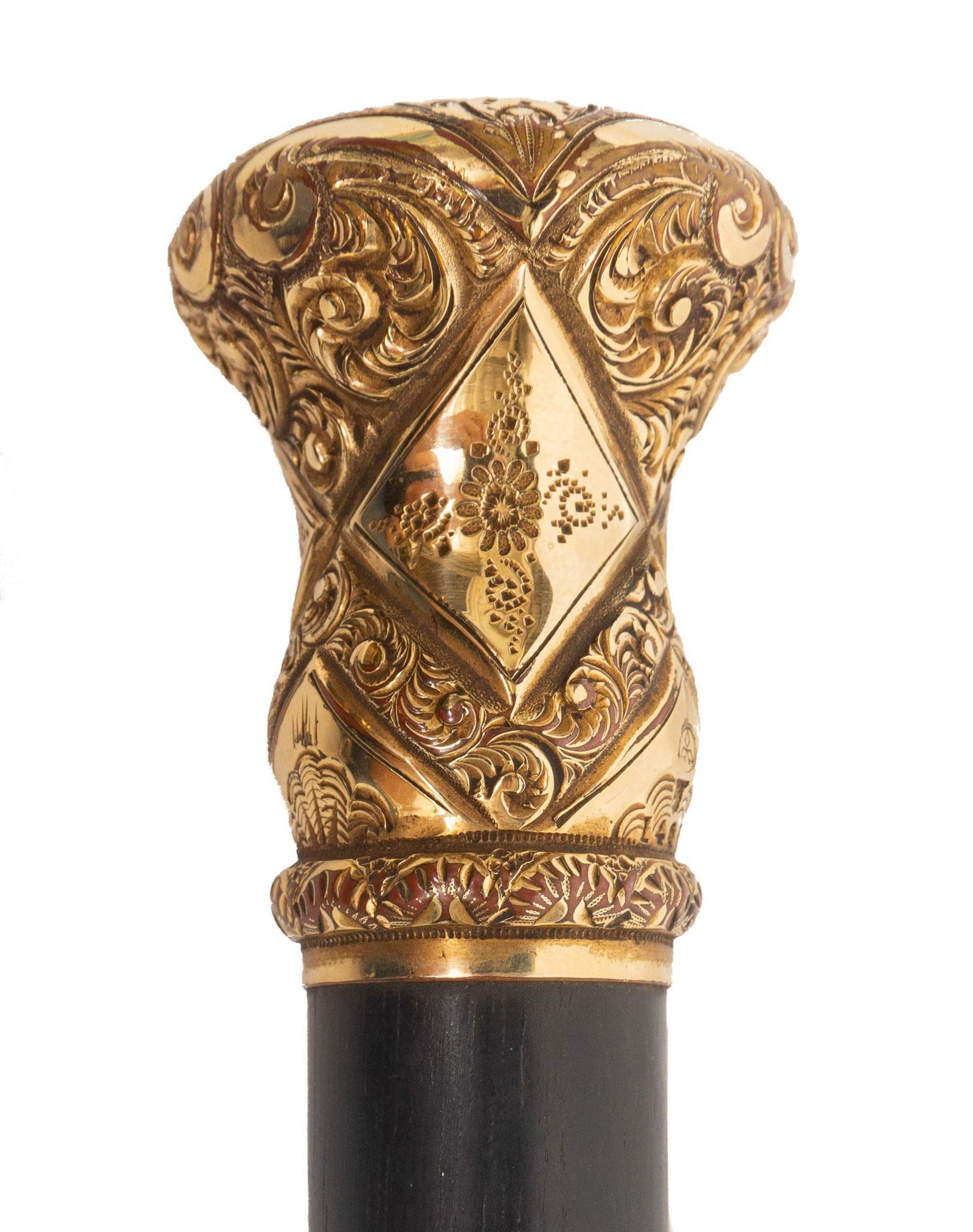 Victorian Repousse Rolled Gold Ebony Walking Cane (1 of 4)