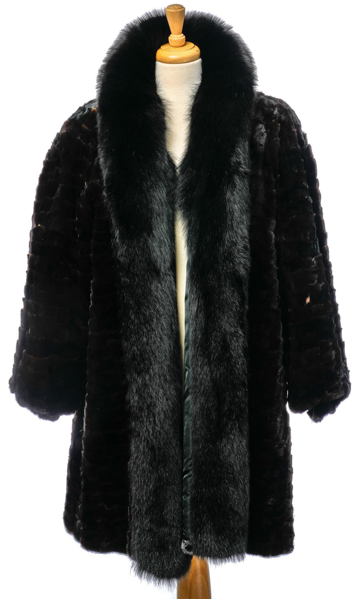 Dark Mahogany Mink Knee Length Fur Coat (1 of 5)