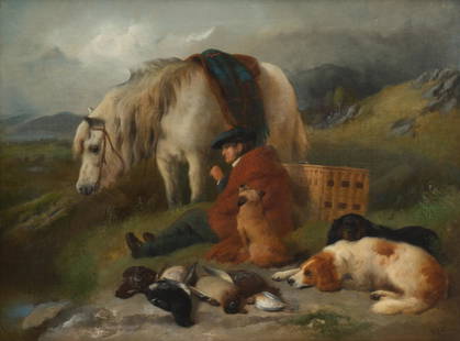 George William Horlor (1823-1895), Scottish Hunting: George William Horlor (1823-1895), Scottish hunting scene, dated 1895, oil on canvas, framed, marked with Sheffield gallery tag  Frame: 23.5 x 29&#34;  Provenance: The Estate of Ann Samuels, Beverly H