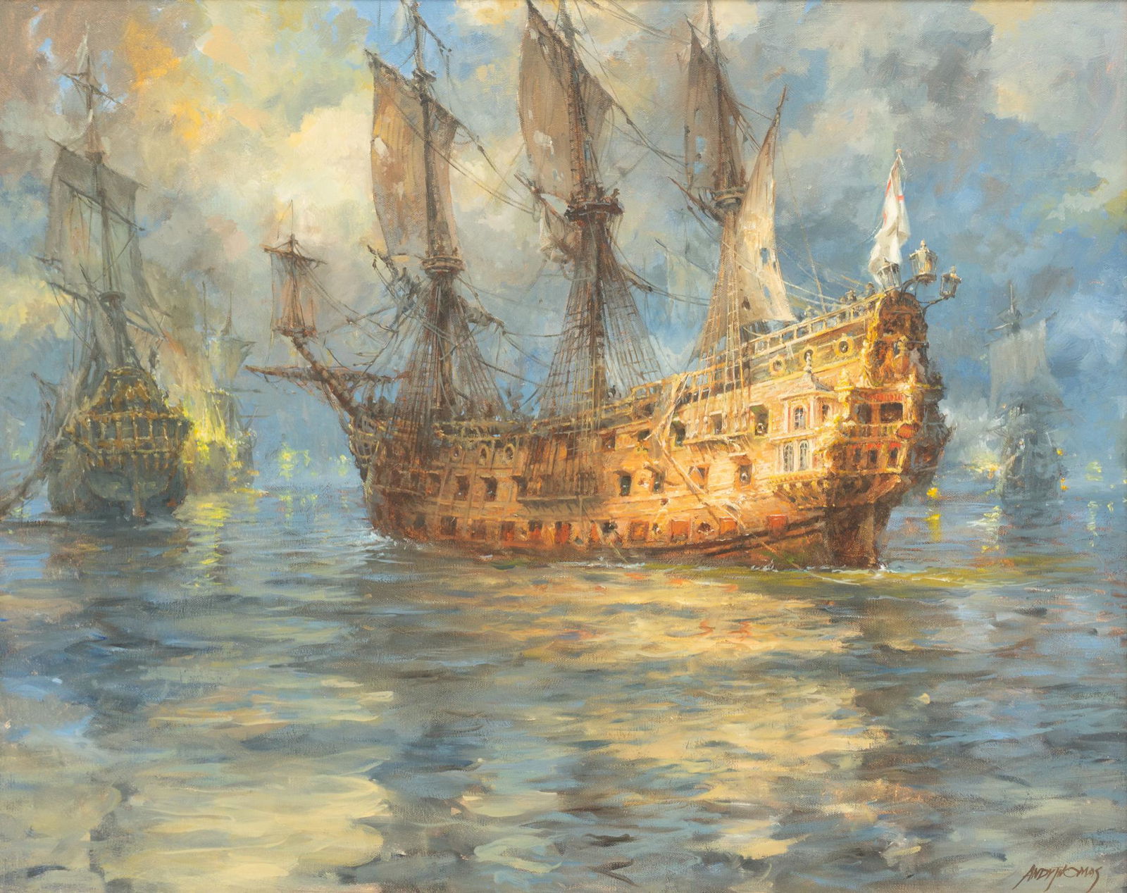 Andy Thomas (b. 1957), Galleon Ships at Dusk (1 of 5)