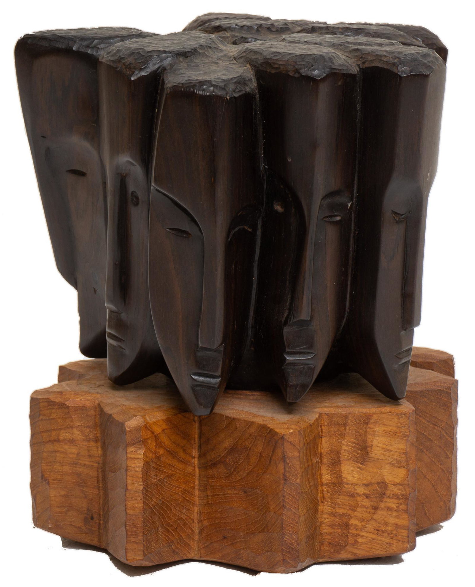 Cecil C. Carstenson (1906-1991), "Cogs in Gear": Cecil Carstenson, titled "Cogs in Gear", ebony and teak sculpture, signed, 10.5"h x 9.5"w x 9.5"d Provenance: The Tobin Theatre Arts Fund, San Antonio, Texas We happily provide seamless shipping servi