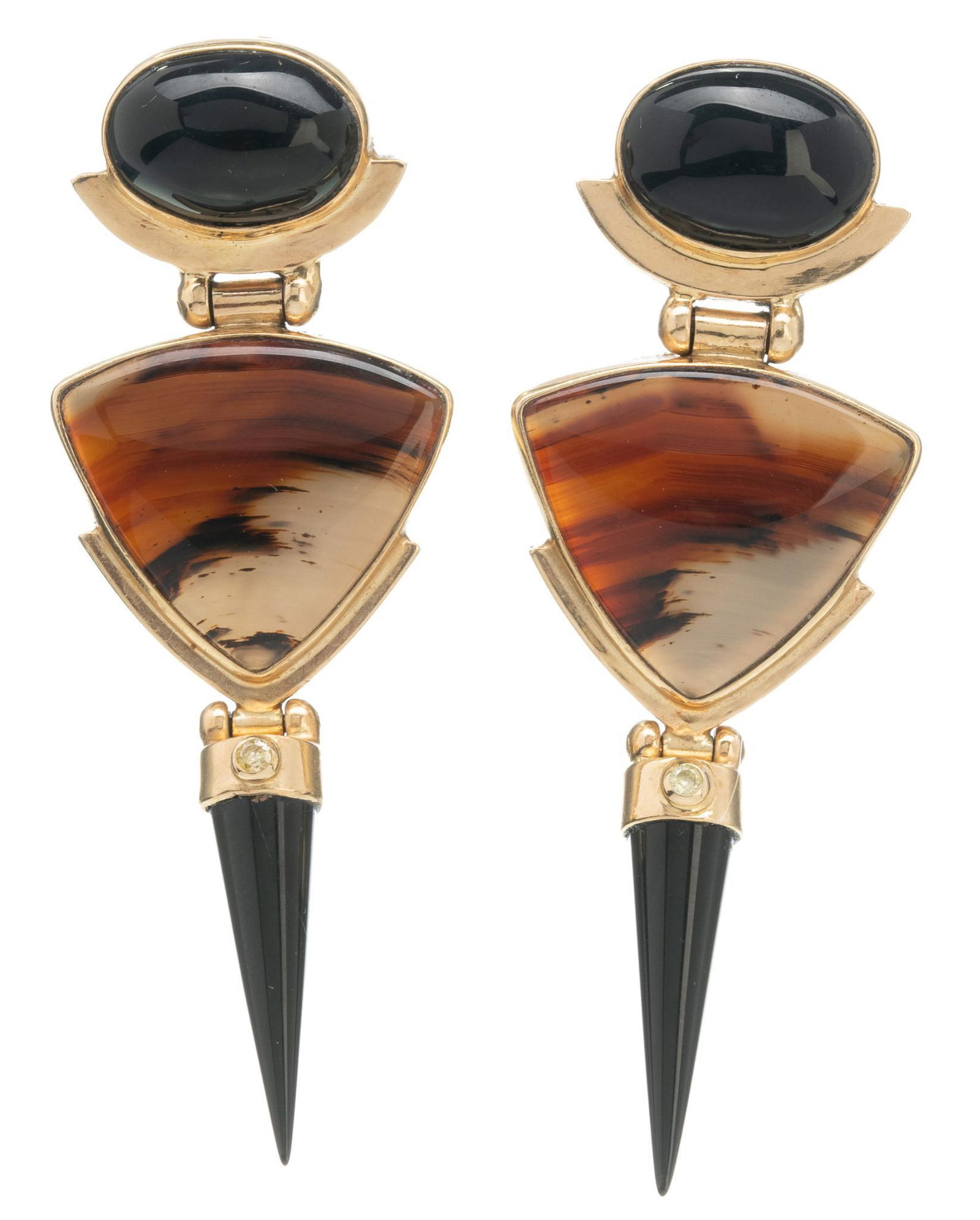 Onyx Dagger Agate Diamond 14k Gold Dangle Earrings (1 of 4)