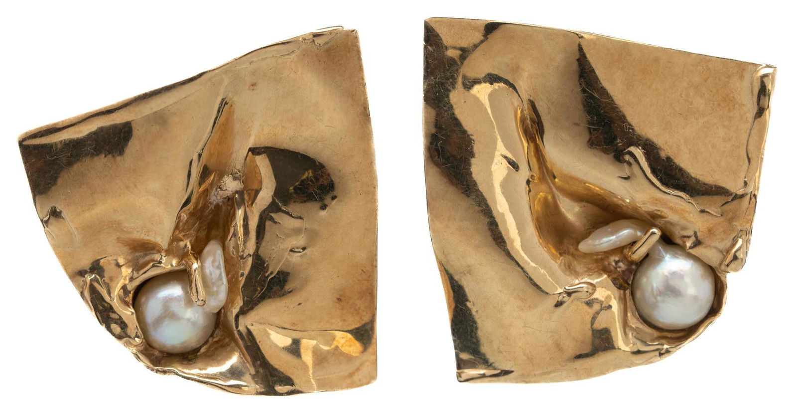 Pearl 14k Folded Gold French Clip Earrings (1 of 3)