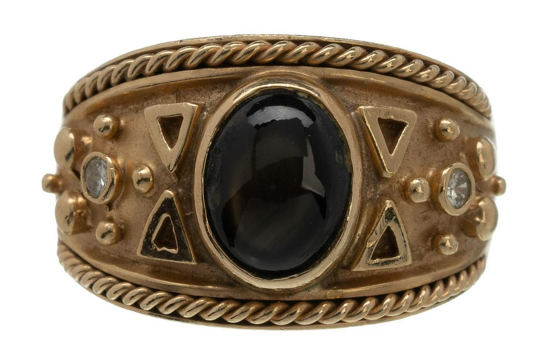 Black Star Sapphire Diamond 14k Gold Ring (1 of 4)