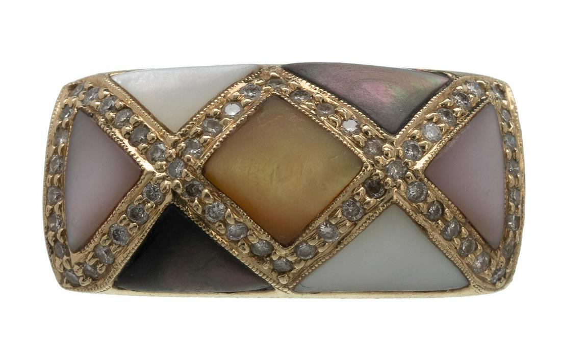 Inlay Mother Pearl Diamond 14k Gold Ring (1 of 4)