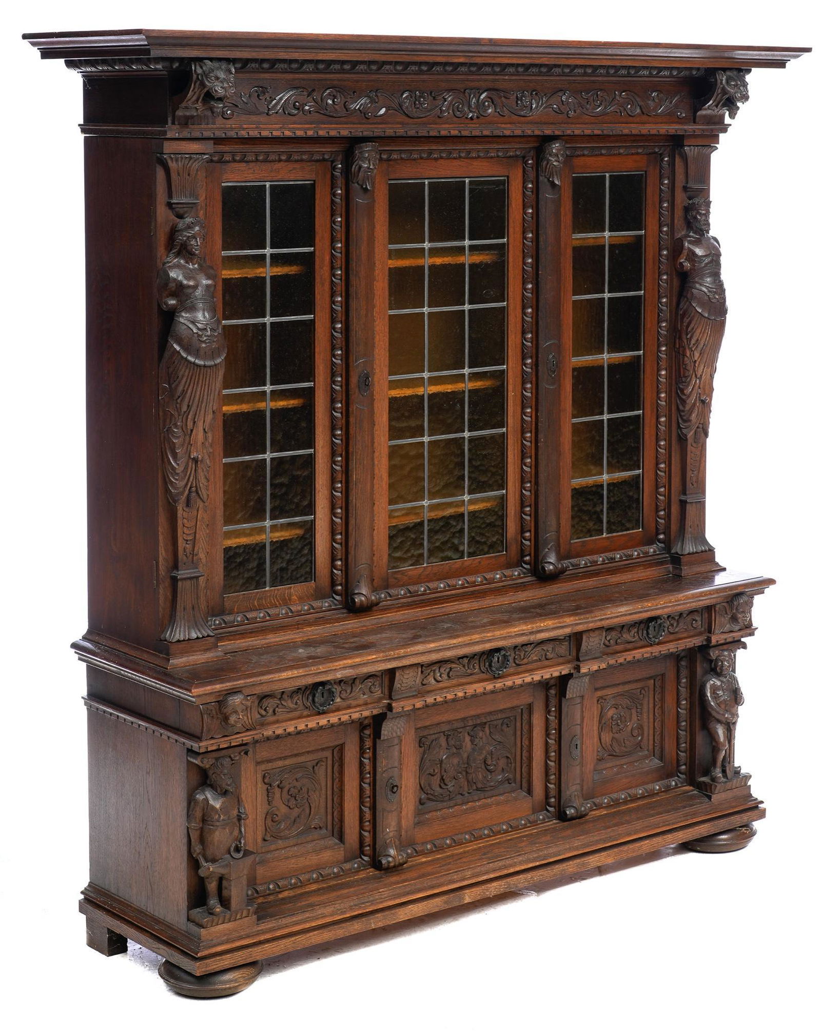 Heavily Carved Dutch Glazed Bookcase (1 of 10)