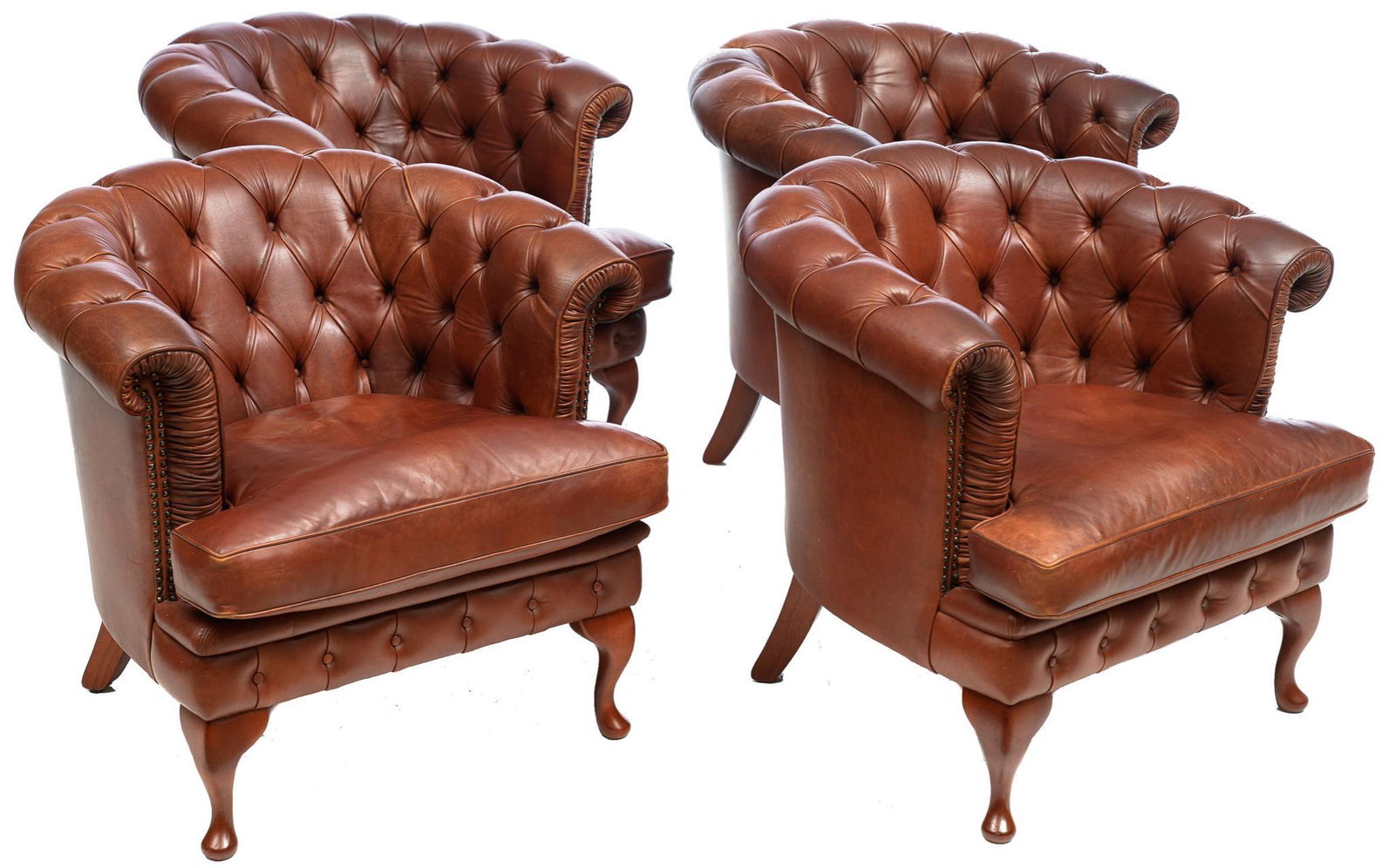 Set of 4 Chesterfield Leather Lounge Chairs (1 of 3)