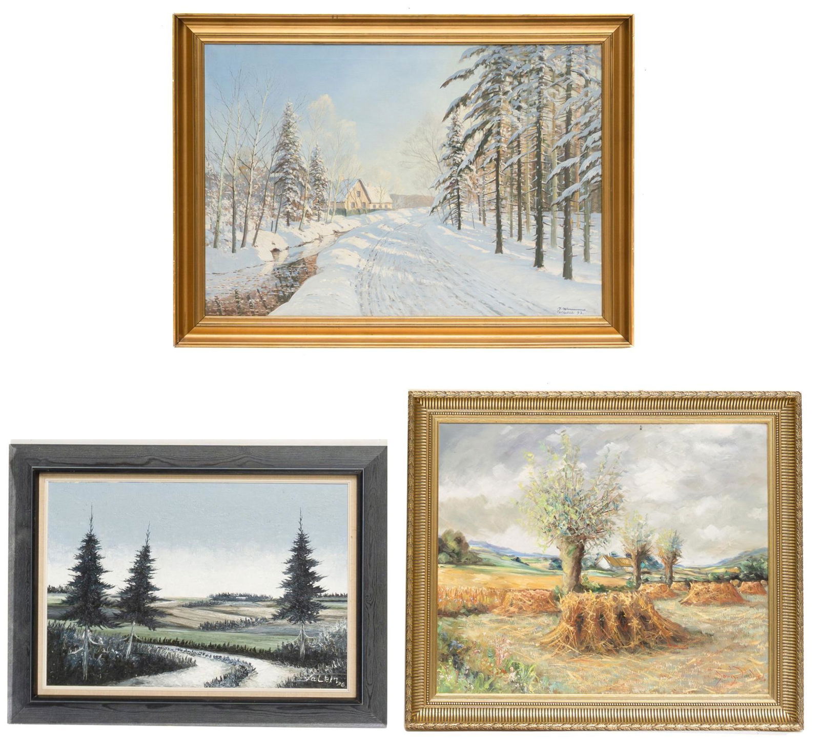 Lot of Three Winter Landscape Paintings (1 of 15)