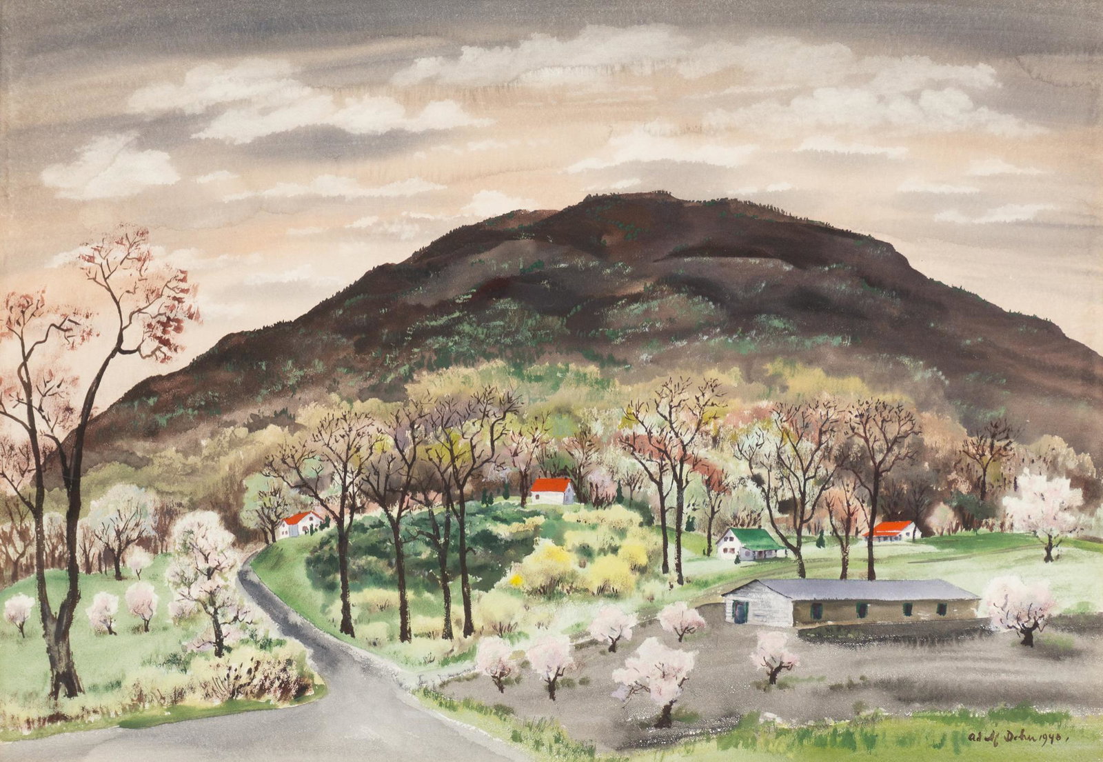 Adolf Dehn (1895-1968), "Storm King Mountain", 1946: Adolf Arthur Dehn (1895-1968), titled "Storm King Mountain", dated 1946, watercolor, framed frame: 29.5"h x 37.5"w We happily provide seamless shipping services on everything we sell. Please email us 