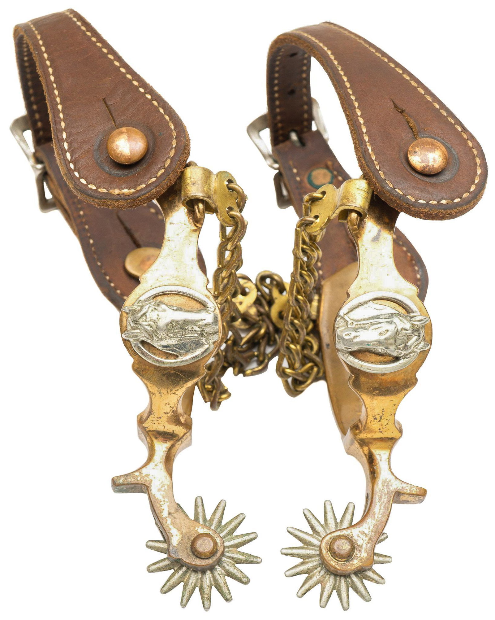 North & Judd Hercules Bronze Horsehead Spurs: Hercules bronze anchor stamped North @ Judd horse head cowgirl sized spurs 3"w x 5"d/ each Provenance: An Alamo Heights Collection We happily provide seamless shipping services on everything we sell. 