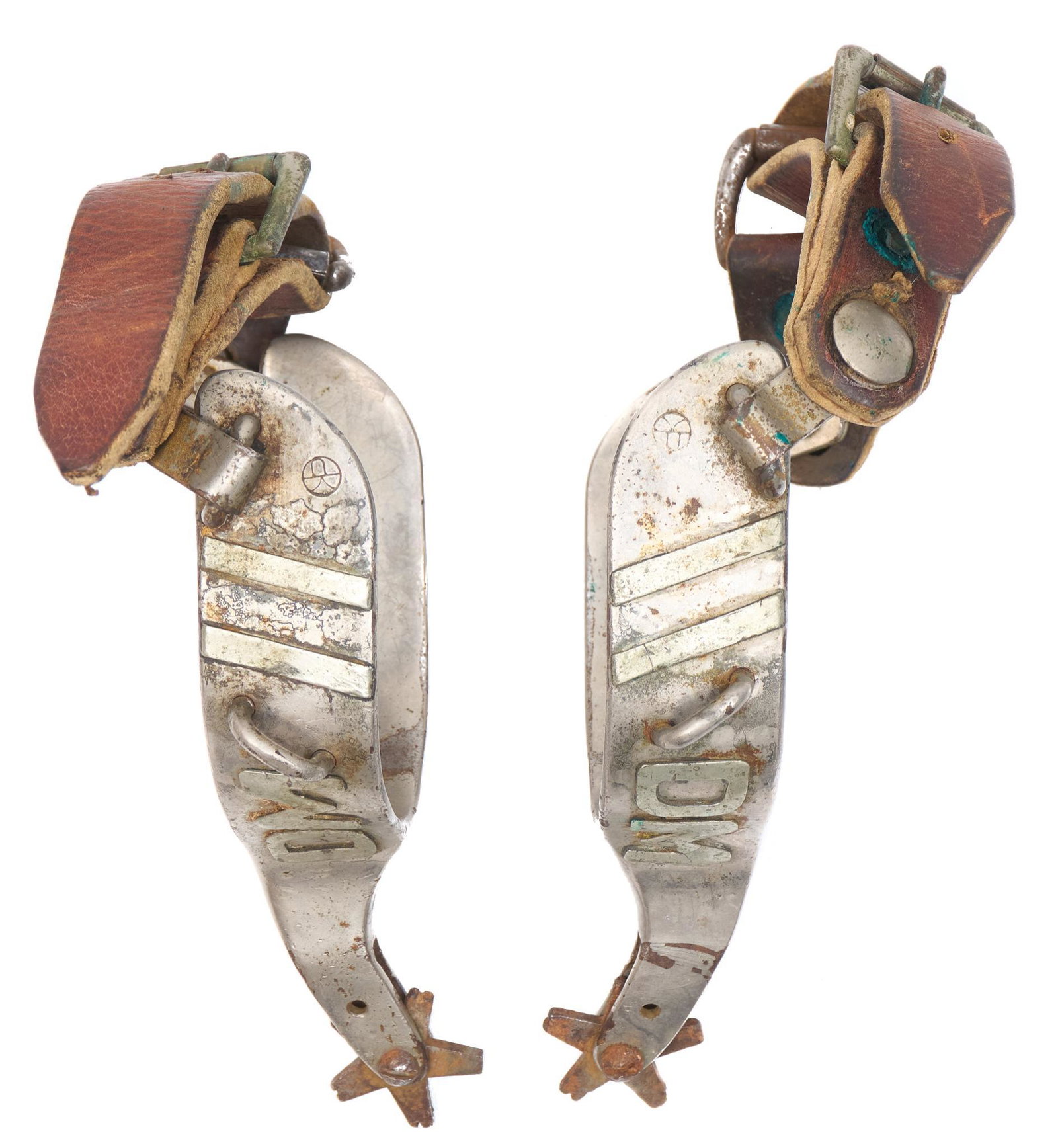 Kyle Pettigrew Bull Riding Spurs: Kyle Pettigrew silver mounted bull riding spurs 8"w x 5"d/ each Provenance: An Alamo Heights, Texas collection We happily provide seamless shipping services on everything we sell. Please email us at s