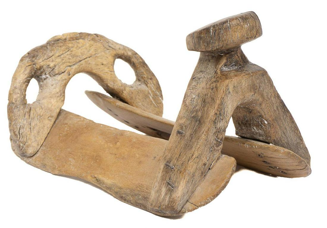 Early Texas Wooden Saddle: Early Texas carved wooden horse saddle 10"h x 9.5"w x 16.5"d Provenance: An Alamo Heights, Texas collection We happily provide seamless shipping services on everything we sell. Please email us at ship