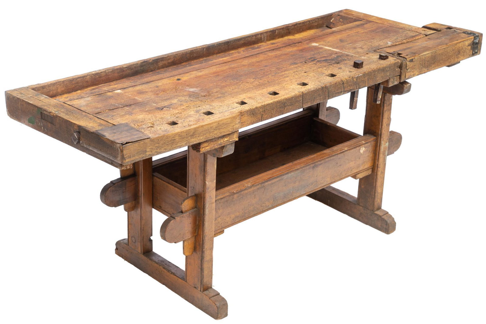 Rustic Work Table: Rustic wooden work table, on base 30"h x 72"w x 25.5"d We happily provide seamless shipping services on everything we sell. Please email us at shipping@vogtauction.com or call 210-971-5750 for more in