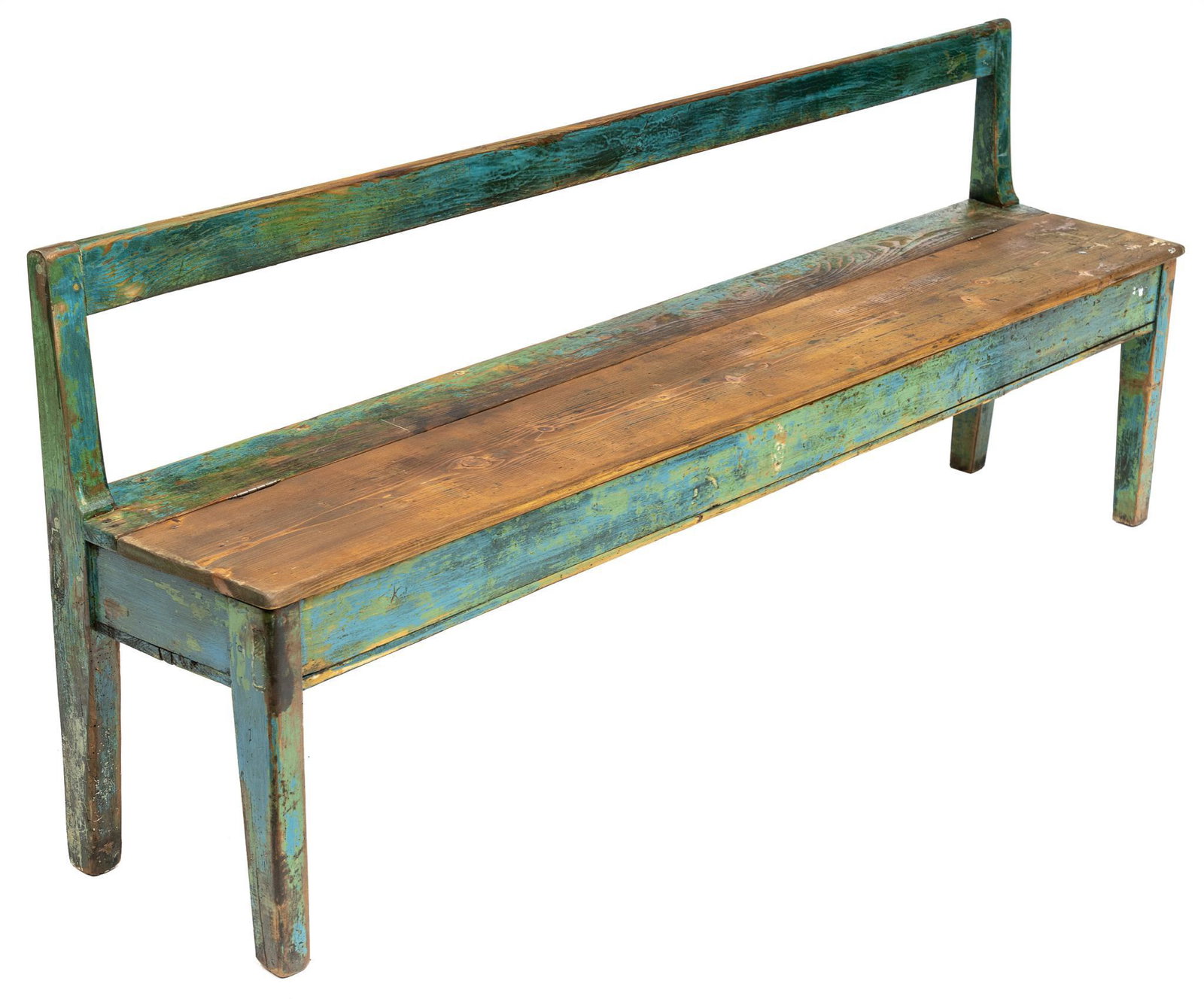 Rustic Storage Bench: Rustic storage bench, green painted with hinged seat that opens to storage compartment 33"h x 86"w x 16.5"d We happily provide seamless shipping services on everything we sell. Please email us at ship