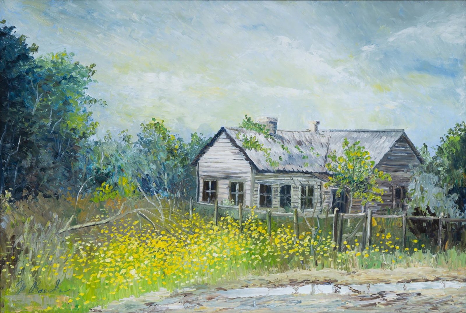Florent P. Baecke (1922-2016), Country House: Florent P. Baecke (1922-2016), country house, oil on board, framed image: 24"h x 36"w, frame: 28"h x 38"w Florent Beacke is a native of San Antonio, Texas. Born with a natural artistic ability, he dev