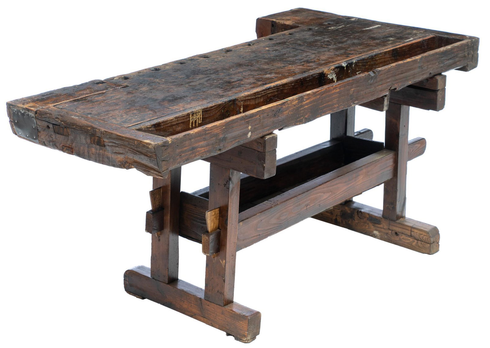 Rustic Work Table: Rustic wooden work table, on stand 32"h x 72"w x 35"d We happily provide seamless shipping services on everything we sell. Please email us at shipping@vogtauction.com or call 210-971-5750 for more inf