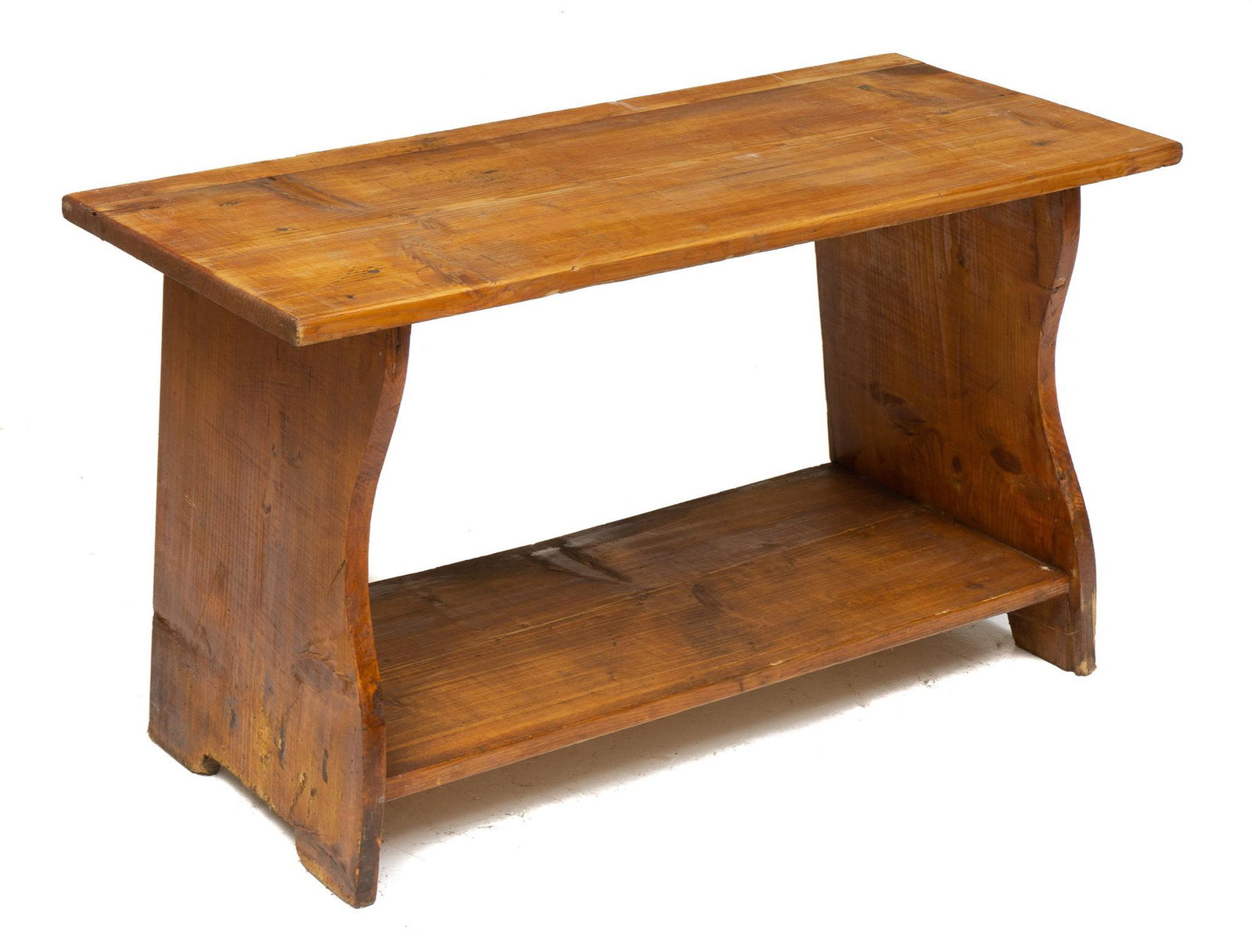 Rustic Bench: Rustic farmhouse bench featuring notched supports and platform stretcher 21"h x 36"w x 16"d We happily provide seamless shipping services on everything we sell. Please email us at shipping@vogtauction