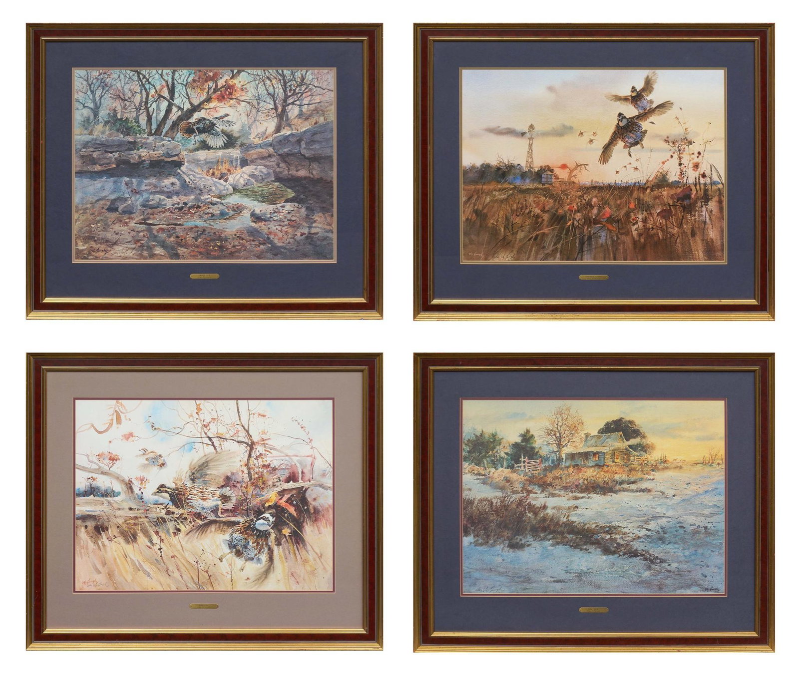 Collection of Clay McGaughy (B. 1931), Nature Scenes: Clay McGaughy (B. 1931), collection of four nature scenes, signed prints, titled "Short Cut", ed. 253/1500, "Feather Flight", ed. 253/1500, "Uprising", ed. 90/1500, "Way Back", ed. 51/1500, framed fra