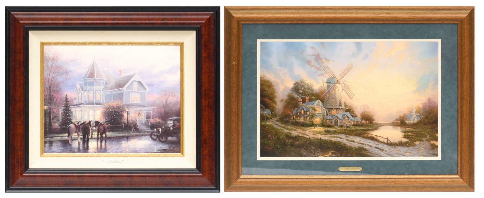 Thomas Kinkade (1958-2012), Pair, Windmills: Thomas Kinkade (1958-2012), pair of prints, windmill motif, framed frame: 28"h x 38"w/ largest Provenance: A Fort Worth, Texas collection We happily provide seamless shipping services on everything we