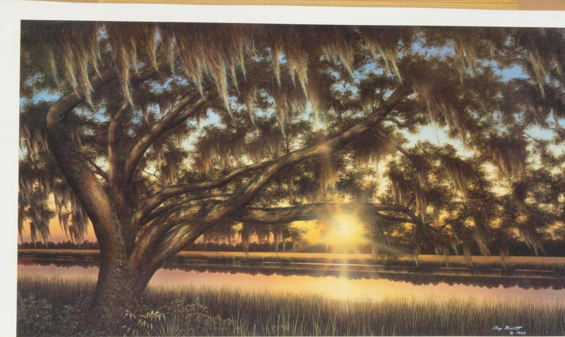 Jim Booth (B. 1945), Sunset River: Jim Booth (B. 1945), sunset river, print, framed sight: 18"h x 30"w, frame: 26"w x 36"d Provenance: A prominent Olmos Park, Texas, estate We happily provide seamless shipping services on everything