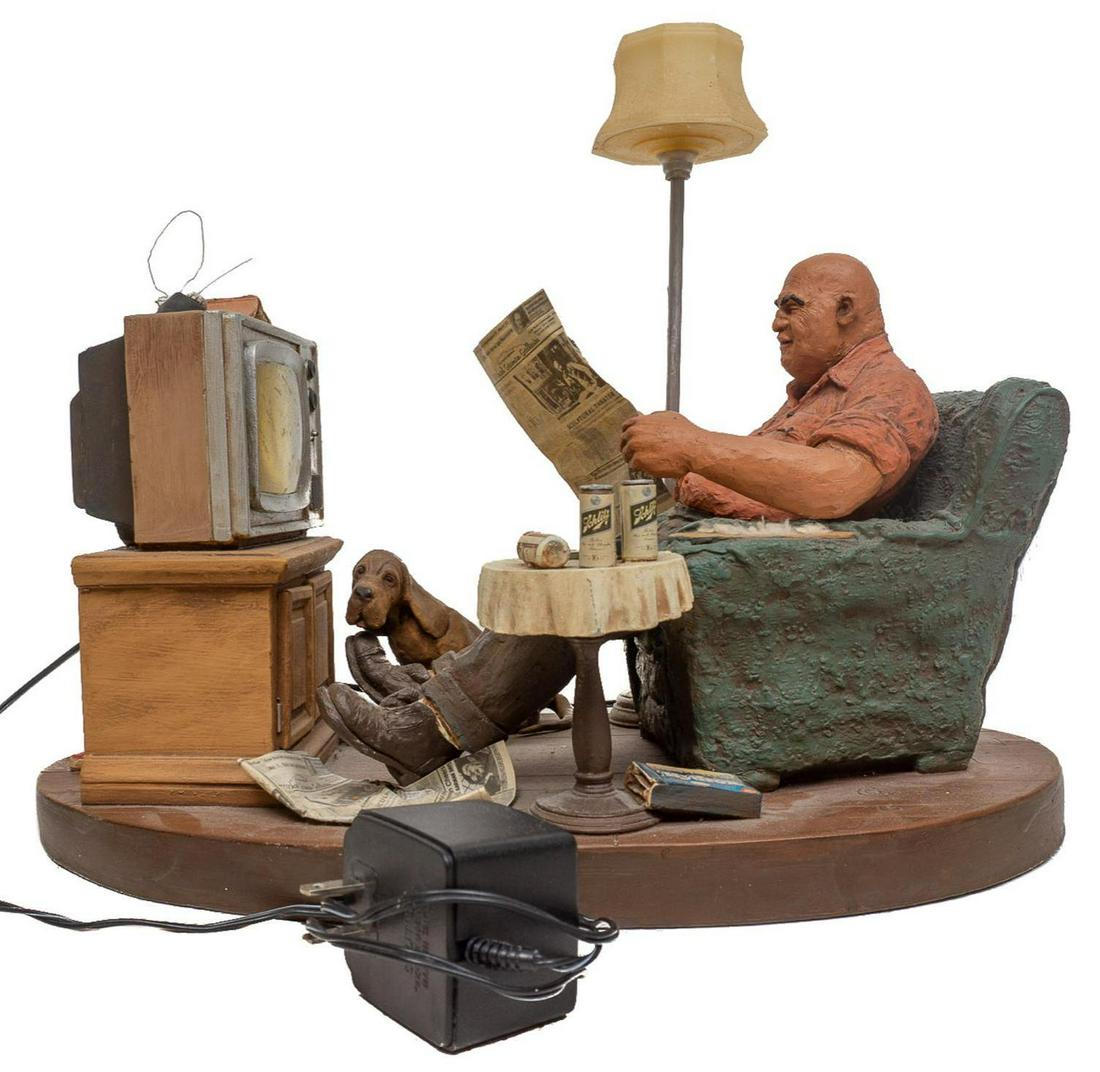 Michael Garman (B. 1938, CO), Man Relaxing: Michael Garman (B. 1938, Colorado Springs, Colorado), man relaxing, mixed media/resin, with wired accents 13.5"h x 10"w x 15.5"d Provenance: A Hill Country Village, Texas collection We happily provide