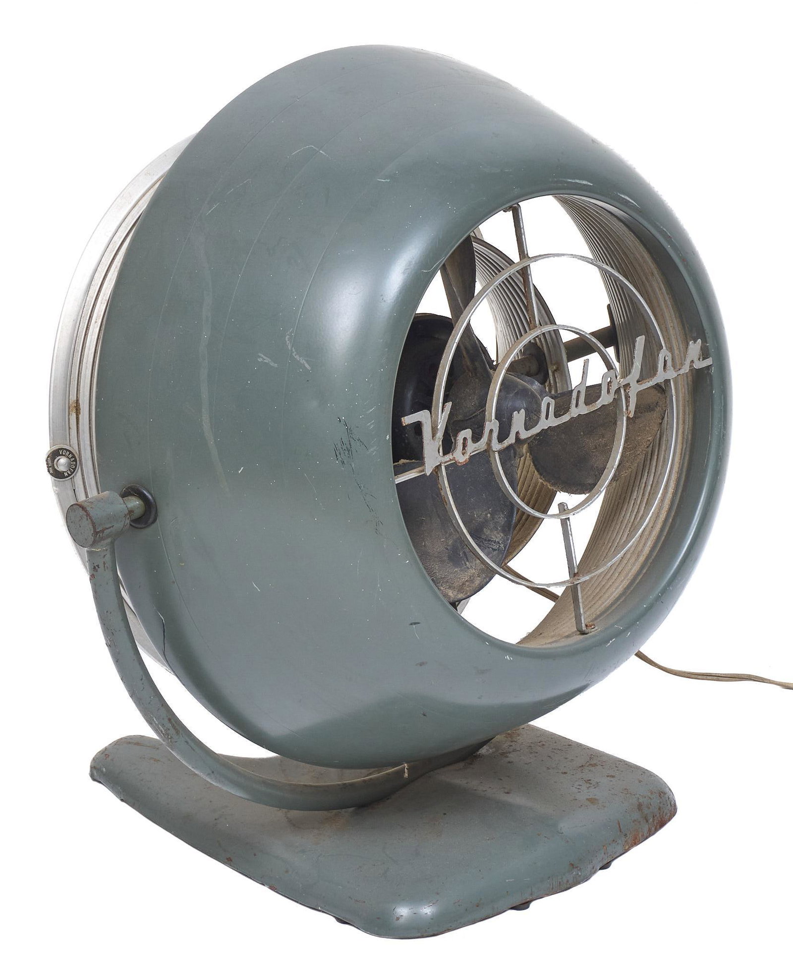 Vintage Vornado Fan: Vintage metal Vornado fan, on adjustable table top base 19"h x 20"w x 12"d Condition: not in working order Provenance: The Estate of Glenn Terpin, San Antonio, Texas We happily provide seamless ship