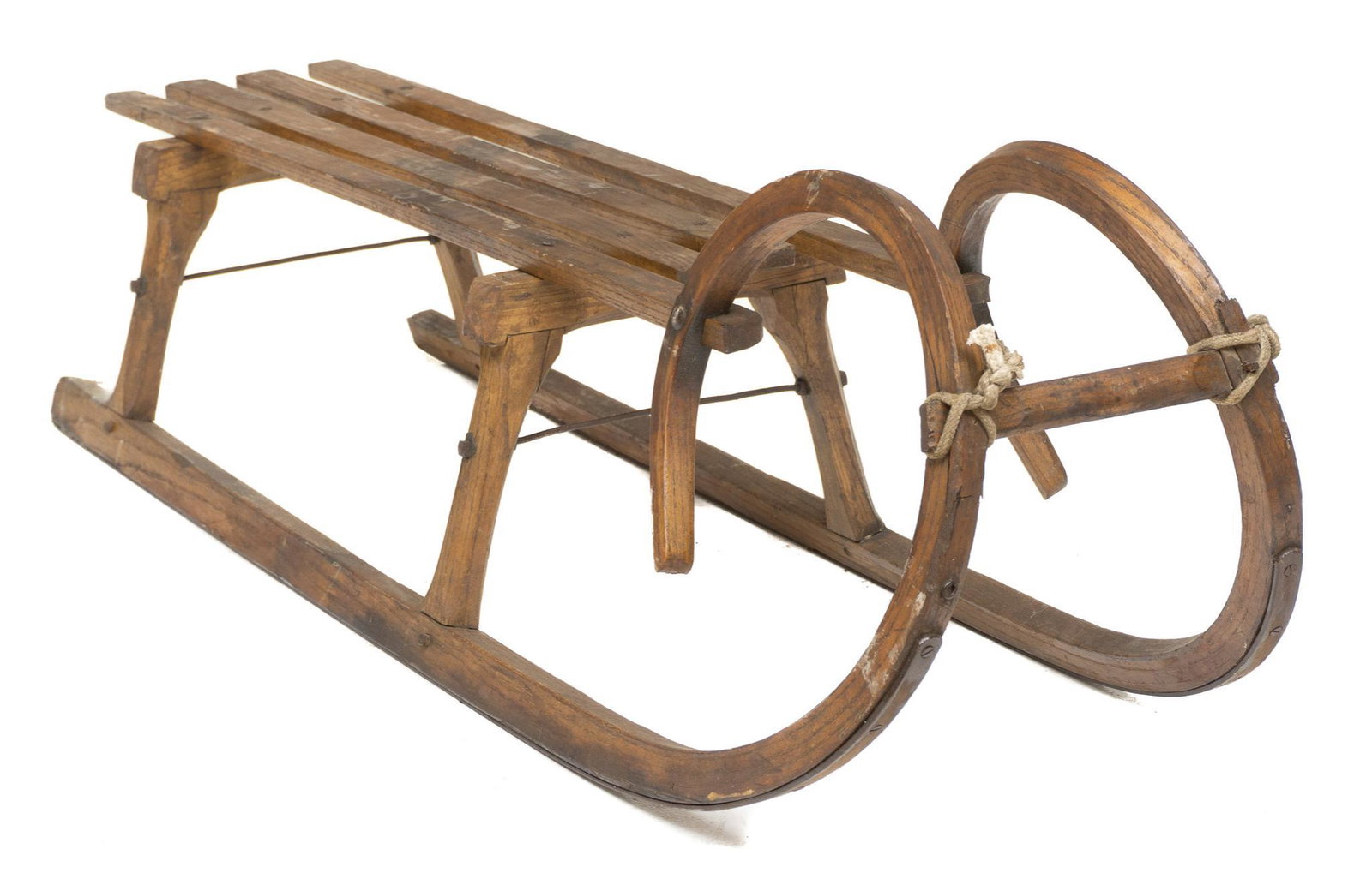 Vintage Scandinavian Sledge: Vintage Scandinavian sledge featuring steam-bent wooden runners, iron fixings 16.5"h x 16"w x 50.5"d We happily provide seamless shipping services on everything we sell. Please email us at shipping@vo