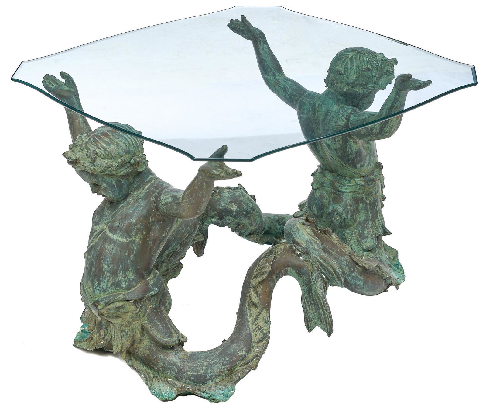Hollywood Regency Bronze Siren Glass Top Table (1 of 4)