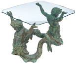 Hollywood Regency Bronze Siren Glass Top Table