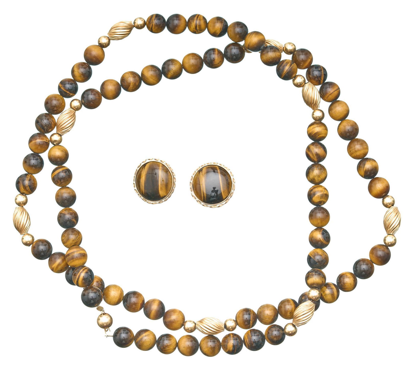 Tiger Eye 14K Gold Necklace Earrings (1 of 4)