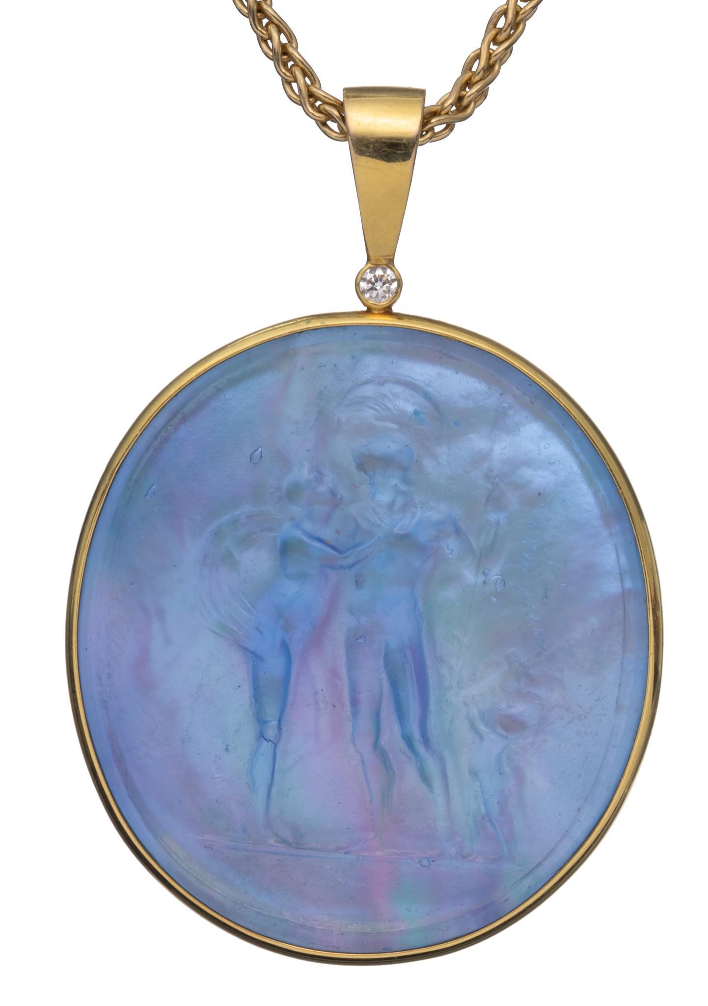 Maz 14k Gold Diamond Art Glass Cameo Pendant Necklace (1 of 3)