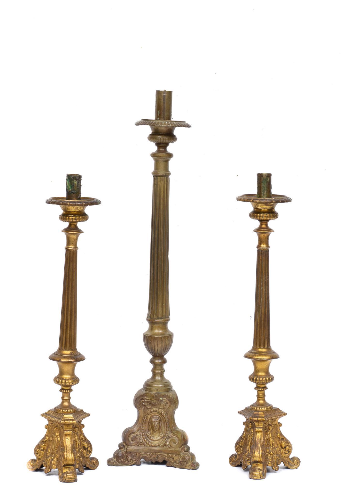 Set of 3 Italian Catholic Altar Candle Sticks (1 of 8)