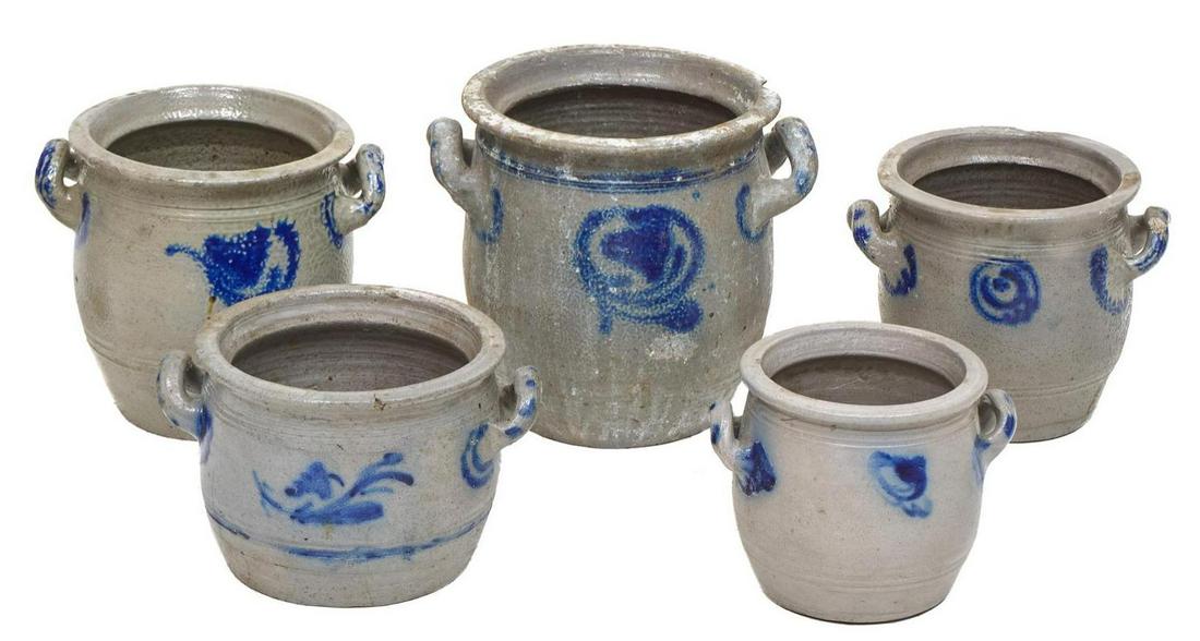 Collection of 5 Salt Glazed Pottery Pots (1 of 5)