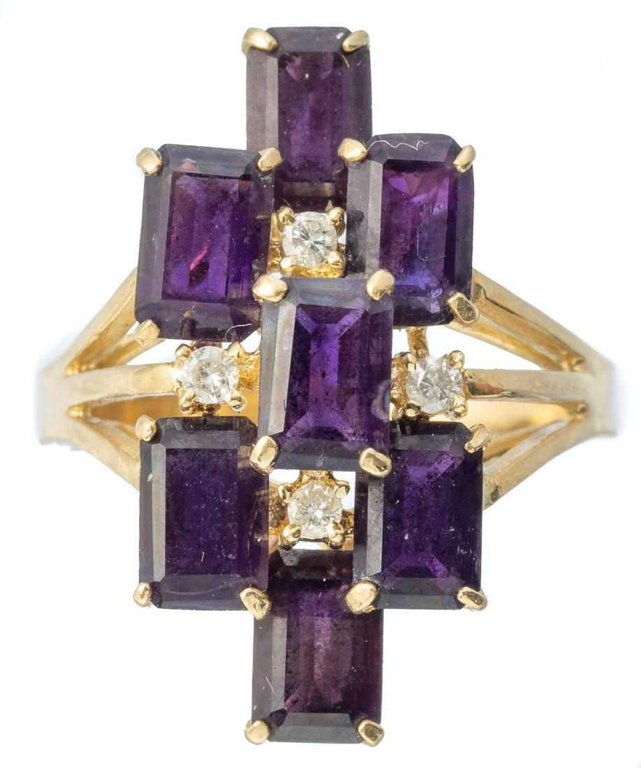 Vintage Amethyst Diamond 14K Gold Dinner Ring (1 of 4)