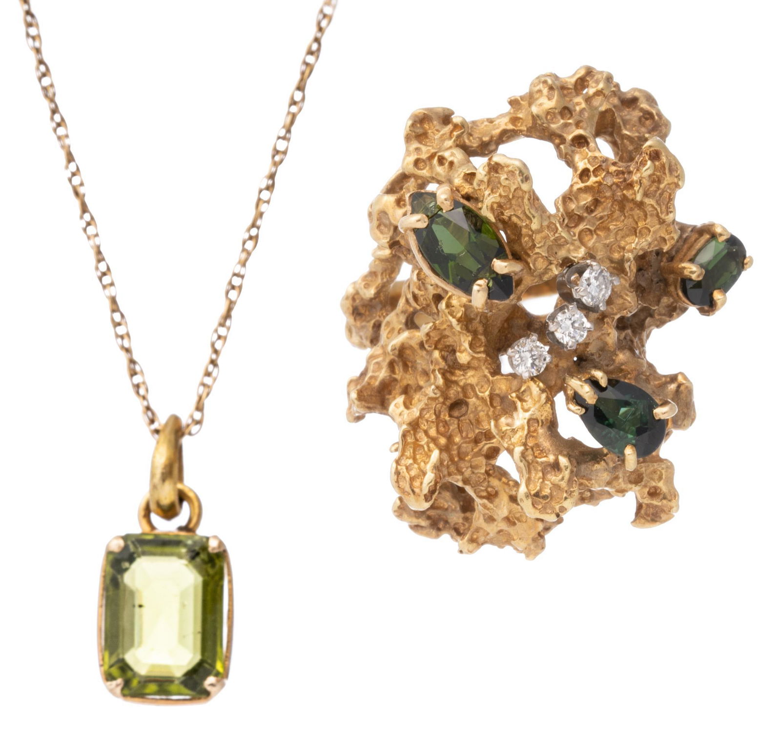 Tourmaline Diamond 14k Gold Ring and Necklace (1 of 3)