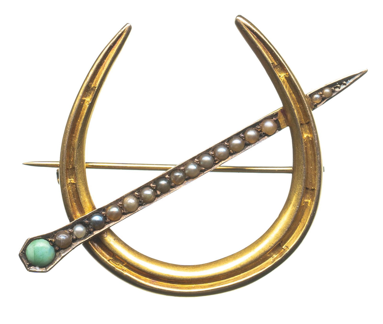 Victorian Seed Pearl Horseshoe 10K Gold Horseshoe Pin (1 of 4)