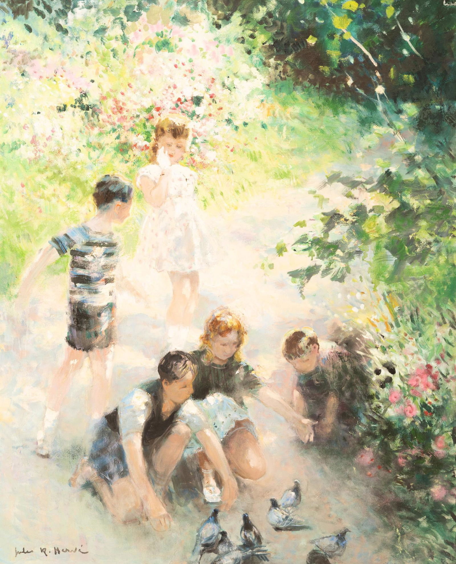 Jules Herve (1887-1981, FRA), "Les Enfants aux Pigeons" (1 of 6)