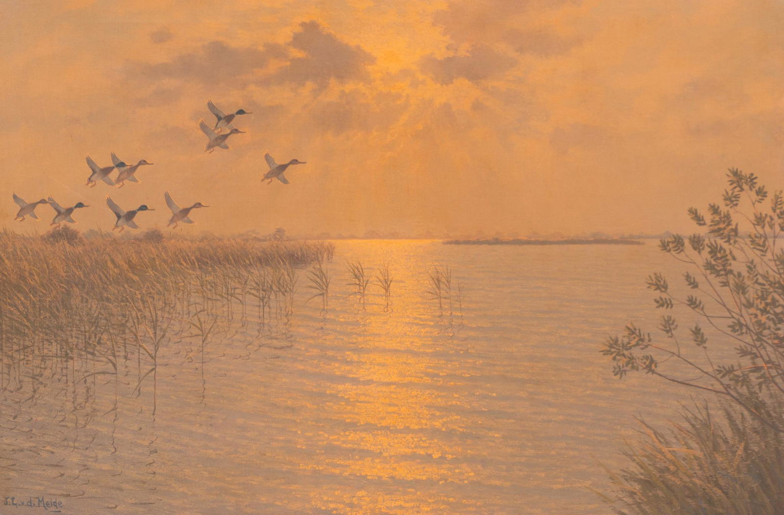 J. L. van der Meide (1910-2002, NL), Ducks over Water (1 of 4)